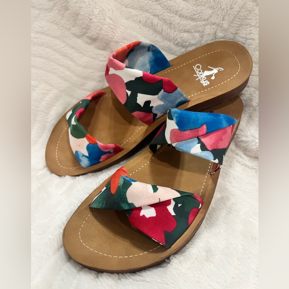 Corkys Multi-Color Floral Print Slide Sandals